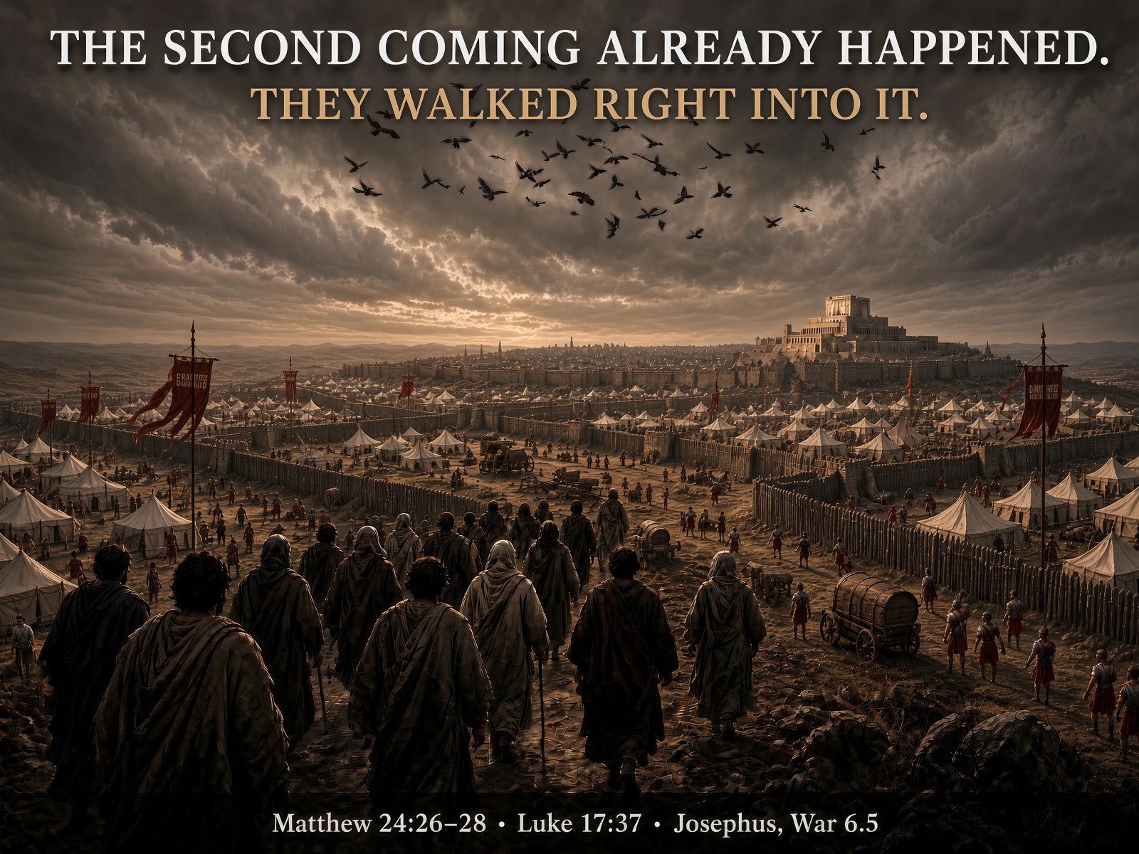 The Roman siege camp before Jerusalem, vultures gathering over the city